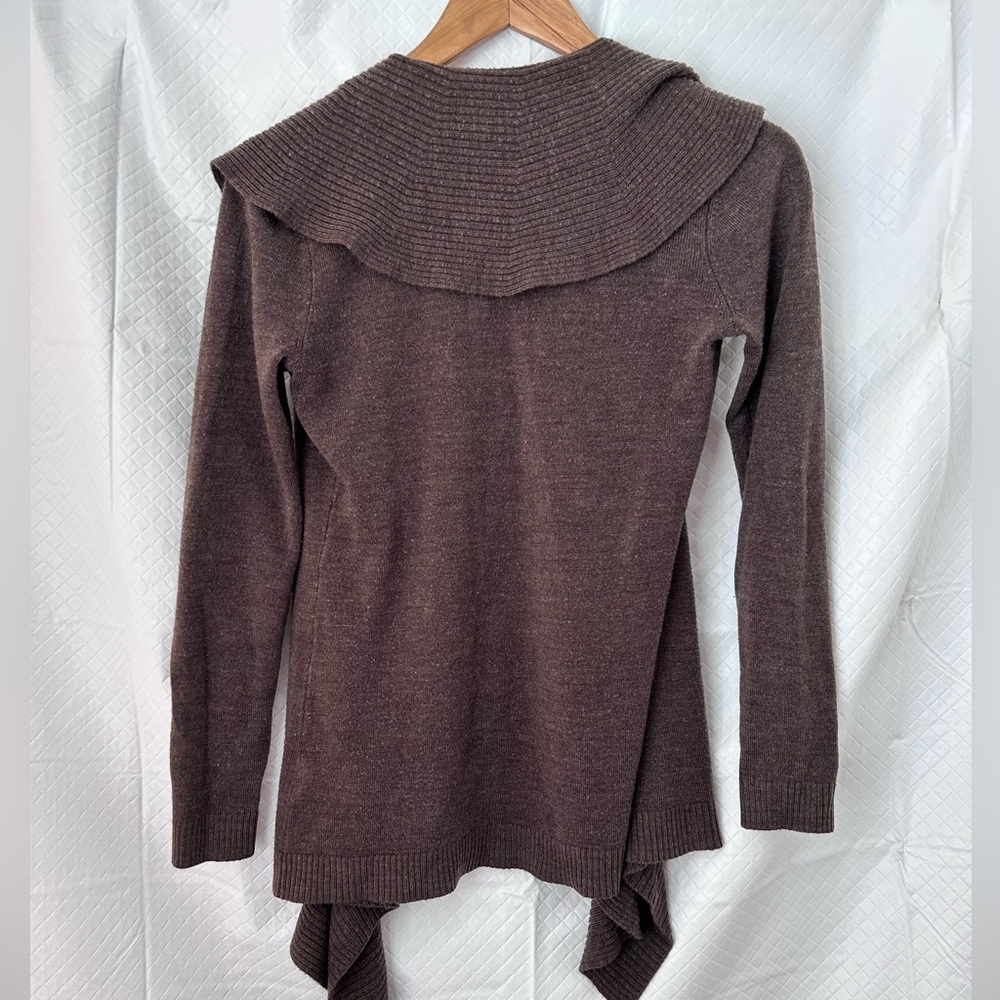 Scott Women's Dark Brown Ruffle Cardigan Sweater - Picture 2 of 6